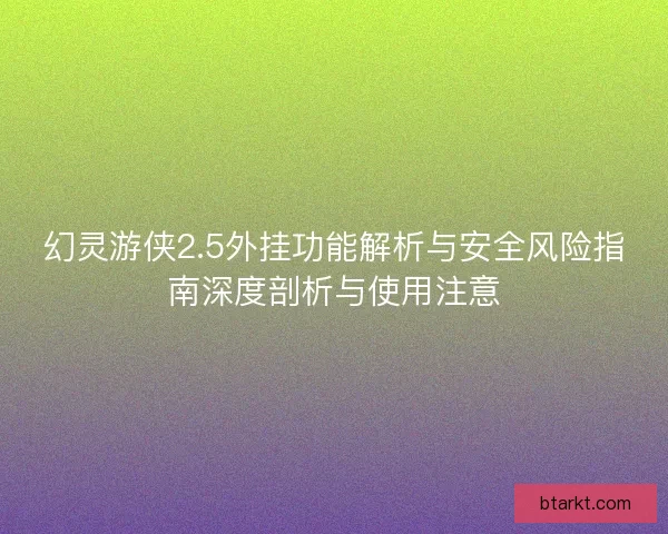 幻灵游侠2.5外挂功能解析与安全风险指南深度剖析与使用注意